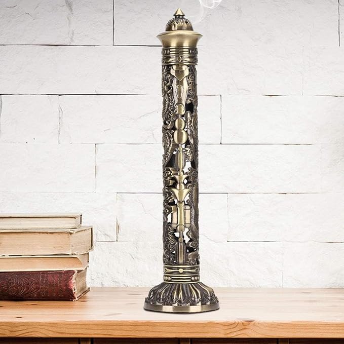 Incense Burner, Stick Incense Holder Brass Incense Holder, Bronze Dragon Phoenix Carving Incense Stick Vertical,Metal Holder Stand for Tea Room Decoration