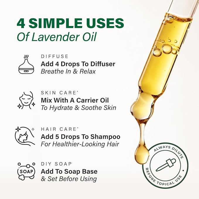KUKKA Lavender Essential Oils - 4 Fl Oz - for Hair, Skin, Diffuser, Aromatherapy & DIY Soap Making Scent