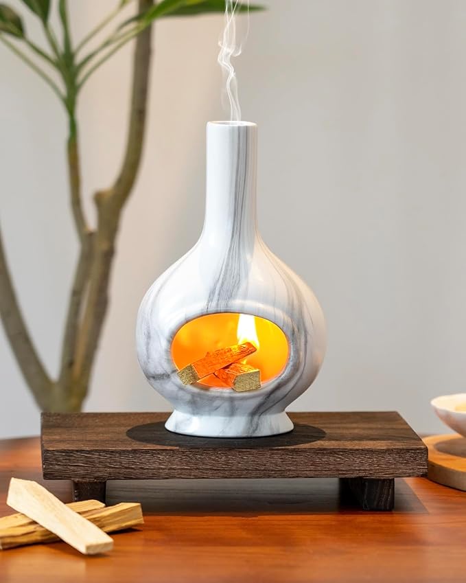 Handmade Ceramic Incense Holder，Stick & Backflow - Sage Holder for Burning ，Meditation Accessories，Easily Grab All Incense Ash (Marble)