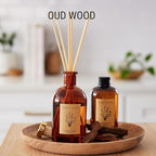 Craft & Kin Oud Wood Diffuser Reed Diffuser | All Natural Essential Oil & 8 Rattan Scent Sticks | Reed Diffusers for Home, Bathroom | Long Lasting Home Fragrance in Amber Glass, 5.75oz