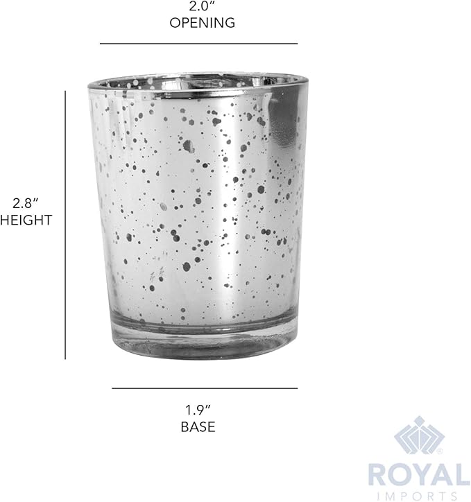 Royal Imports Silver Mercury Glass Votive Candle Holder, Table Centerpiece Tealight Decoration for Elegant Dinner, Party, Wedding, Holiday, Set of 12 (Unfilled)