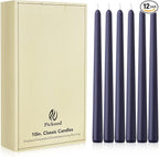 New Burning Formula Unscented Dripless 10-Inch Taper Candles Set of 12 - Navy Blue, for Wedding, Dinner - Smokeless, Long Burning - Hand Poured, Colored Tall Candlesticks - Azul Marino