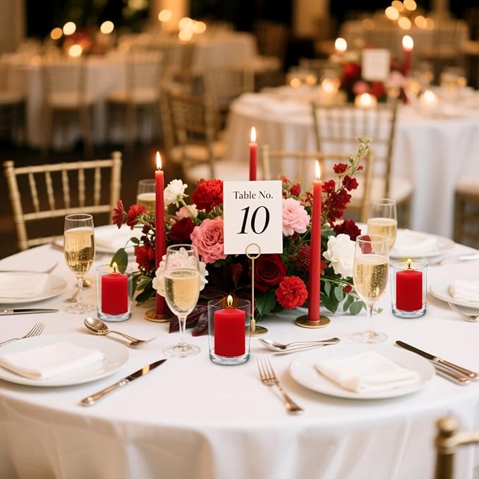 24 Packs Red Colored Votive Candles, Unscented Small 1.5 Inch Diameter 2.0 Inch Tall Wax Candles for Wedding, Party & Home Dinner Table Decoration - 12 Hour Burn Time