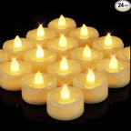 Flameless Candles, 24Pack Timer Fake Candle, LED Tea Light Candles, Battery Operated Votives with 6 Hours Timer Auto for Halloween Christmas Wedding Decor-1.5'' D X 1.25'' H, Ivory White