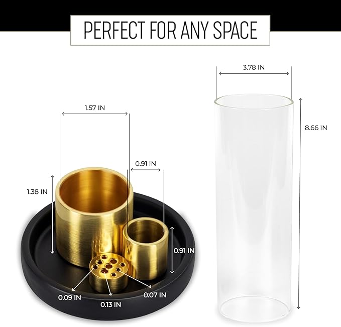 4 in 1 Ceramic Incense Burner with Glass Ash Catcher, Incense Holder for Sticks, Palo Santo, Sage and Cones - Ceramic Ash Catcher Tray for Meditation Yoga Room Home Decor - Black