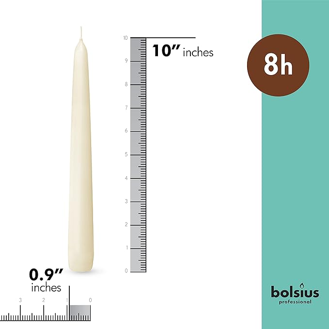 BOLSIUS Ivory Taper Candles - 3 Packs = Total 90 Candles - 8 Hours - Premium European Quality - Consistent Smokeless Flame - Unscented Dripless Candlesticks