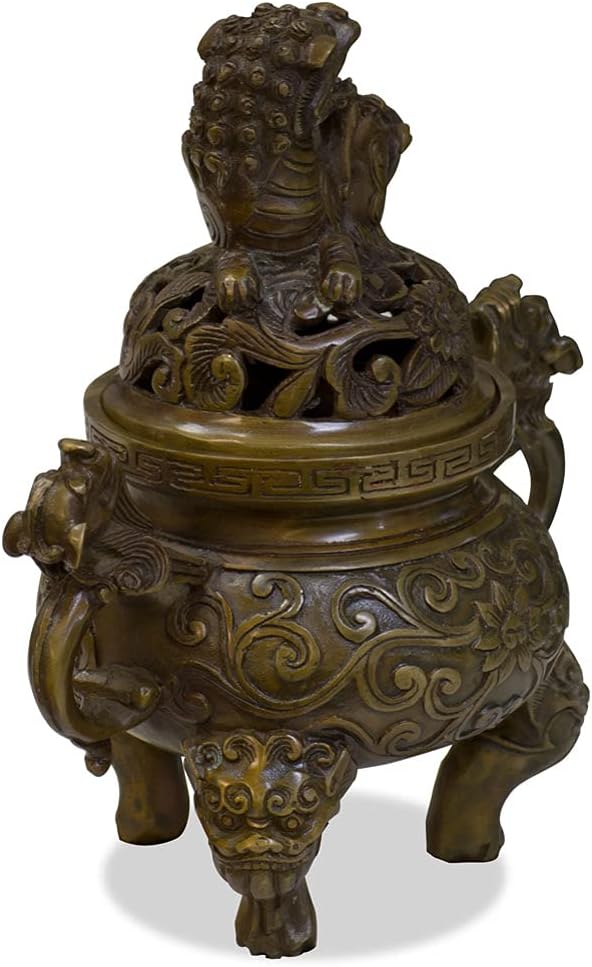 China Furniture Online Iron Imperial Kirin Chinese Incense Burner, Brown