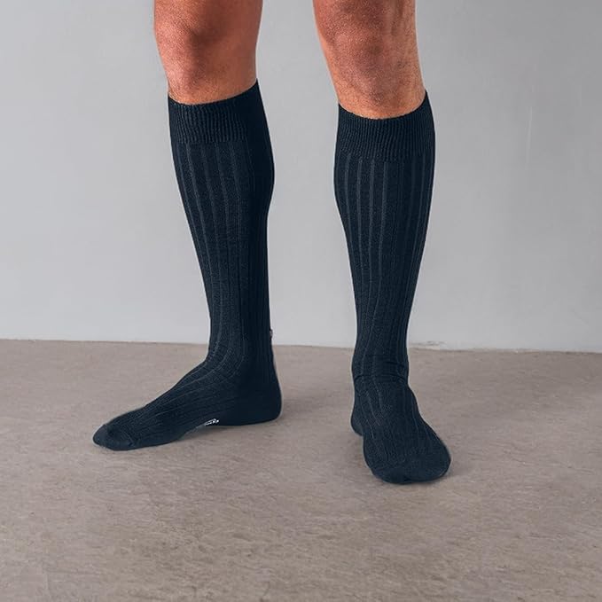 Merino Wool Dress Socks for Men – Over-the-Calf, Ribbed Wool Dress Socks for Size 8-12 – Breathable, Reinforced Heel and Toe