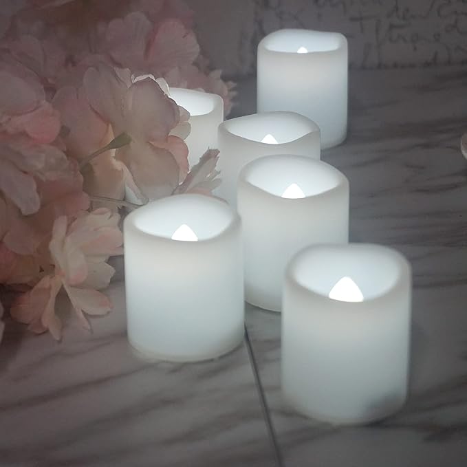 CANDLE CHOICE Battery Operated Flameless Votive Candles with Timer 6 PCS Long Lasting Realistic Flickering Electric LED Tea Lights for Wedding Party Halloween Christmas Decorations Battery Included