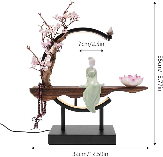 Backflow Incense Holder Incense Burner with Adjustable LED Light Ring Chinese Style Handmade Flower Censer,Compatible with Cone and Stick Incense (C)