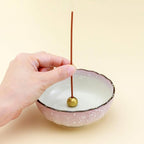 Asayu Japanese Lotus Incense Holder for Sticks 4.1 inch (105mm), Traditional Made in Japan Ceramic Ash Catcher and Brass Incense Burner Set - Pink