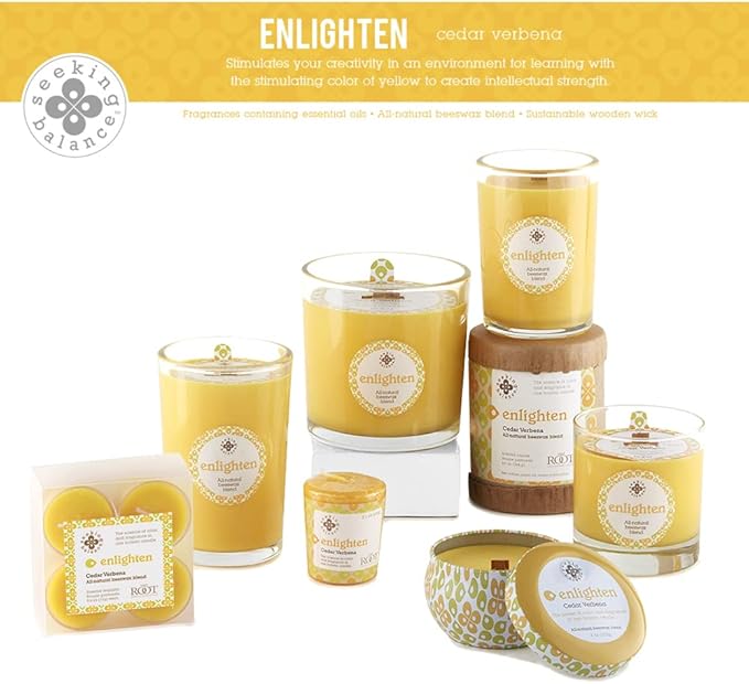 Root Candles Seeking Balance Wood Wick Spa Candle Aromatherapy Candles, 4-Ounce Travel Tin, Enlighten: Cedar Verbena