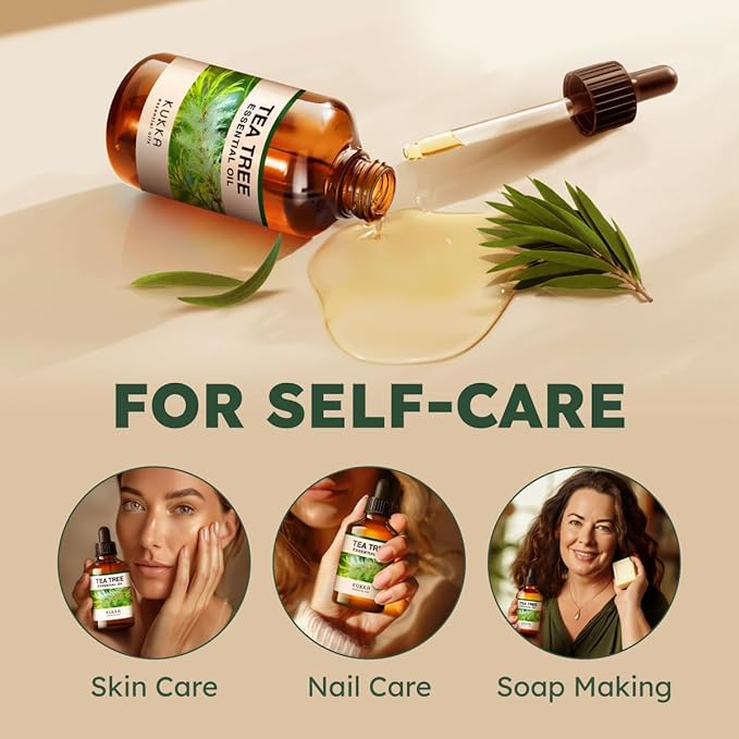 KUKKA Tea Tree Essential Oils - 4 Fl Oz - for Hair, Skin, Diffuser, Aromatherapy & DIY Soap Making Scent