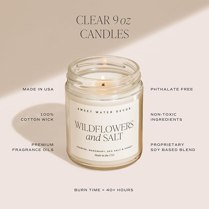 Sweet Water Decor Luxury Getaway Scented Candles - Soy Candles with Lemon, Cedarwood, Cinnamon, Vetiver, Amber & Musk Home Scent - Candle Wax with 40 Hours Burn Time - 9Oz Gold Lid Clear Jar Candles