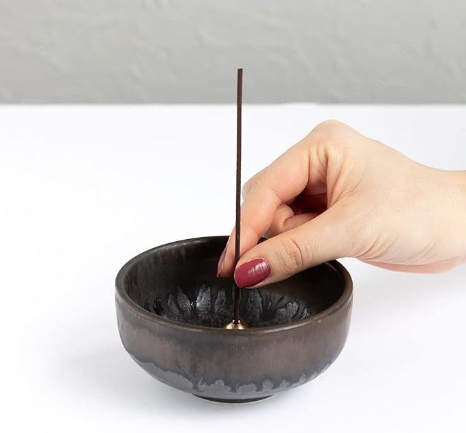 Asayu Japan Low Smoke Incense Gift Set with Incense Holder and Brass Stand, Agarwood Incense Sticks with Zen Ceramic Incense Holder