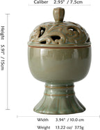 Ceramic Incense Burner with Lid,Boshan Incense Cone Holder for Coil Incense and Powder Incense,Mediation Gift,Home Decor (Green)