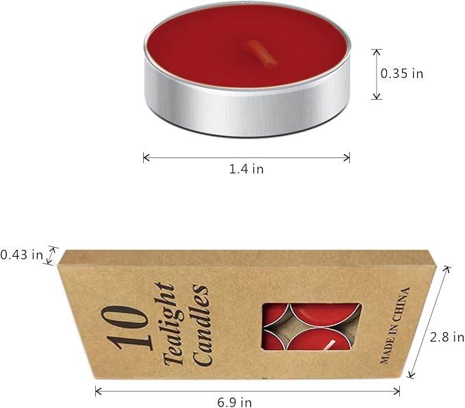 10 Pack Tea Candles Wedding Party and Home Decoration Votive Parties Tealight Small Wishing Bulk with 1.5-2 Hours Extended Burn Time Mini for Birthday Emergency Family (Red)