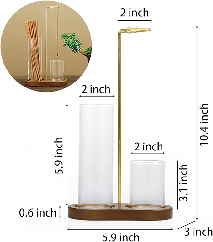 2 in 1 Incense Holder for Sticks, Anti-Ash Flying Incense Burne with Glass Ash Catcher and Incense Sticks Organizer for Meditation Yoga Spa Home Decor (Dark Base)