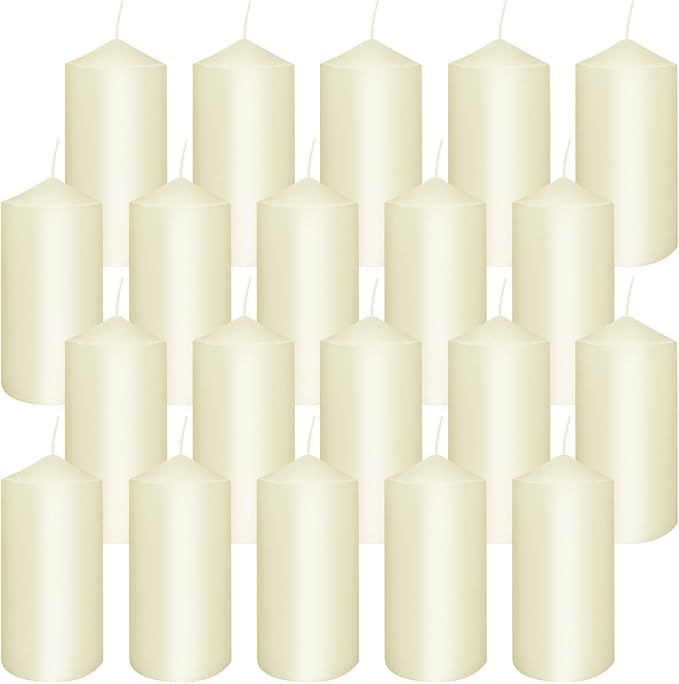 Set of 20 | 2-Inch Wide x 4-Inch Tall Ivory Pillar Candles -Unscented Smokeless Pillar Candles Perfect for Home, Weddings, and Special Events - Timeless Ivory Finish.