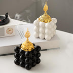 Ceramic Cube Golden Incense Burner Handheld Eid Incense Burner Middle East Arabian Festival Incense Holder Home Decoration Ornament Aromatherapy Furnace (Black)