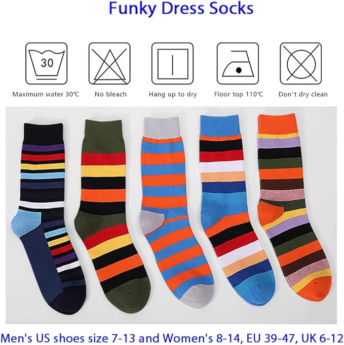 DRASEX Men's Dress Socks Funky Colorful Pattern Cotton Novelty Casual Crew Socks