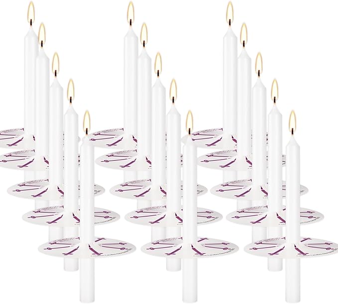 200 White Taper Candles with Drip Protectors Smokeless and Unscented 4.7'' H X 0.47'' D- Handheld Drip Guard,Church for Prayers, Vigil,Memorial Services, Religion,Shabbat, Prayer Candles