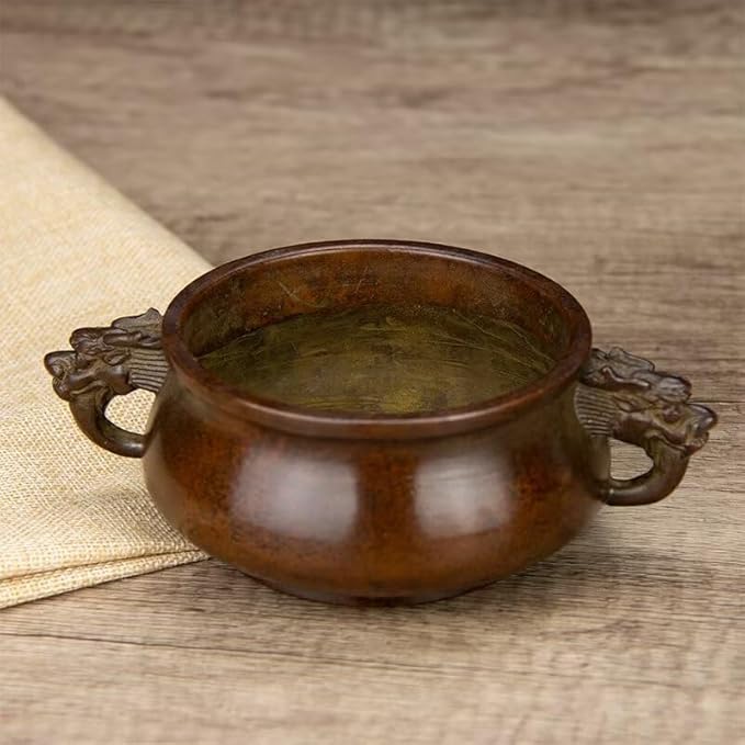 Copper Incense Burner Chinese Brass Incense Burner Kit Traditional Zen Incense Burner Antique Style Office Yoga Home Decor 6.3 * 4.3 * 2.2IN 2.2LB