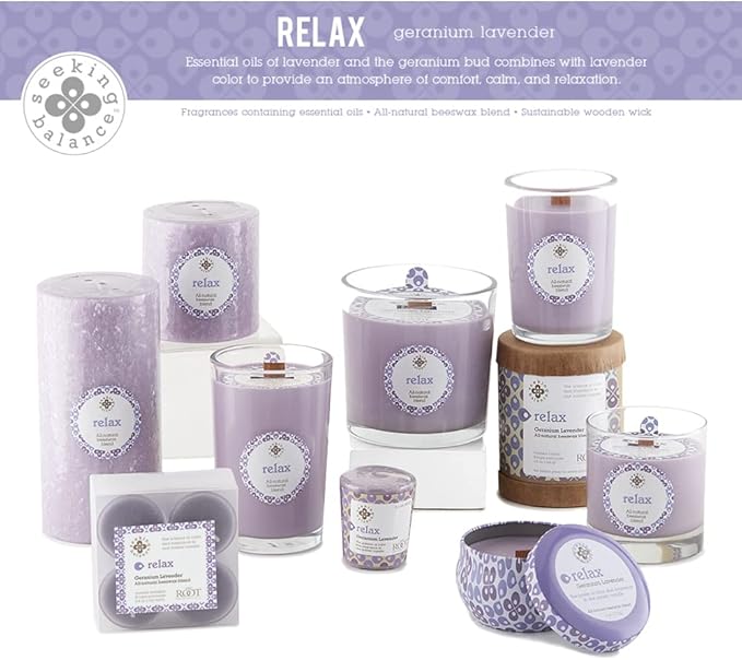 Root Candles Seeking Balance Wood Wick Spa Candle Aromatherapy Candles, 8-Ounce, Relax: Geranium Lavender