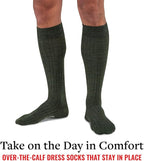 Merino Wool Dress Socks for Men – Over-the-Calf, Ribbed Wool Dress Socks for Size 8-12 – Breathable, Reinforced Heel and Toe