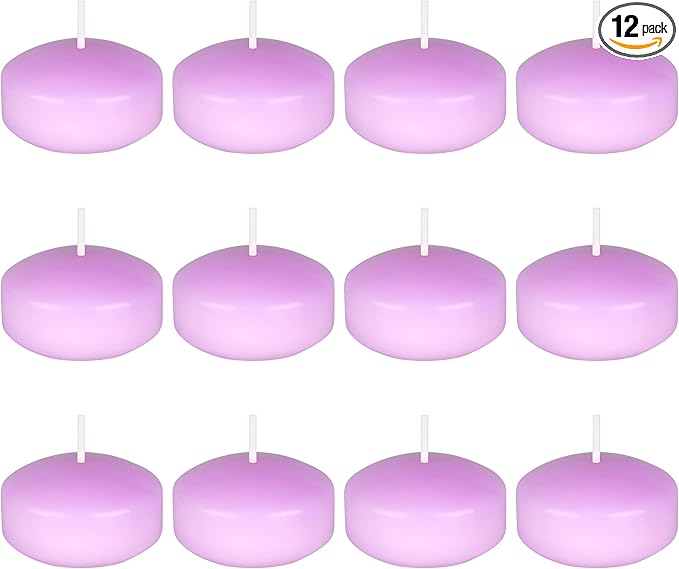 Mega Candles 12 pcs Unscented Lavender Floating Candles, Hand Poured Wax Candle 2 Inch Diameter, Home Décor, Wedding Receptions, Centerpieces, Occasions, Events, Festivities, Meditations, Spas