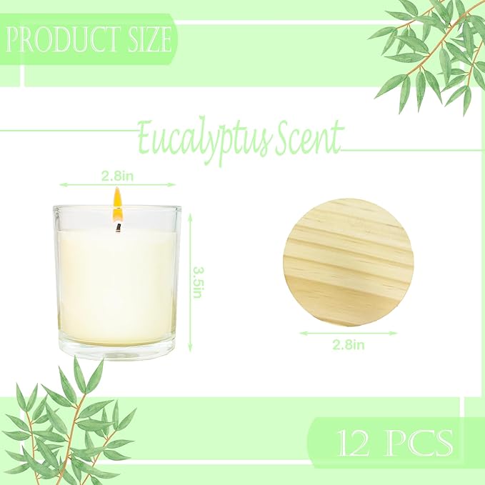 12 Pcs 6 Oz Mini Soy Candles,Eucalyptus Scented Bulk Candle Set,Aromatherapy Candle,Great Stress Relieving Scented Candles for Girls as a Gift for Birthdays, Weddings Party Favors!
