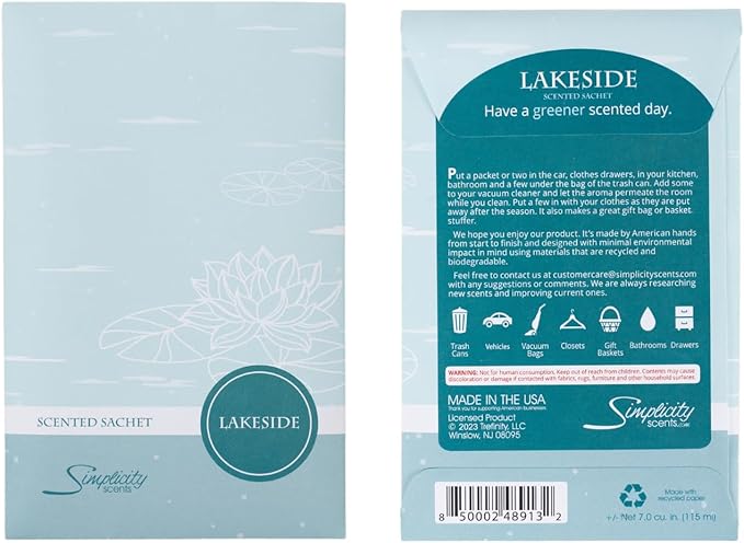 Lakeside Scented Sachets Pack of 6, Spring and Summer - Long-Lasting Scented Bags, Home Fragrance, Air Freshener & Deodorizer for Closet, Room, Drawer, or Cars, Made in USA