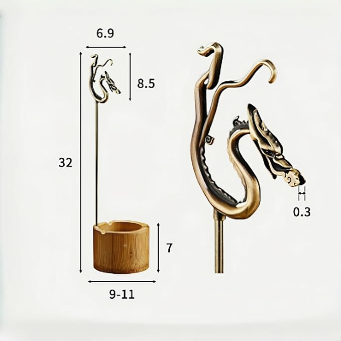 Incense Holder for Sticks with Ash Catcher - Dragon Design Smoke Waterfall, Spill-Proof Bamboo Base & Zinc Alloy Clip for 1-5mm Sticks, Yoga Meditation Zen Altar (13 Inch)