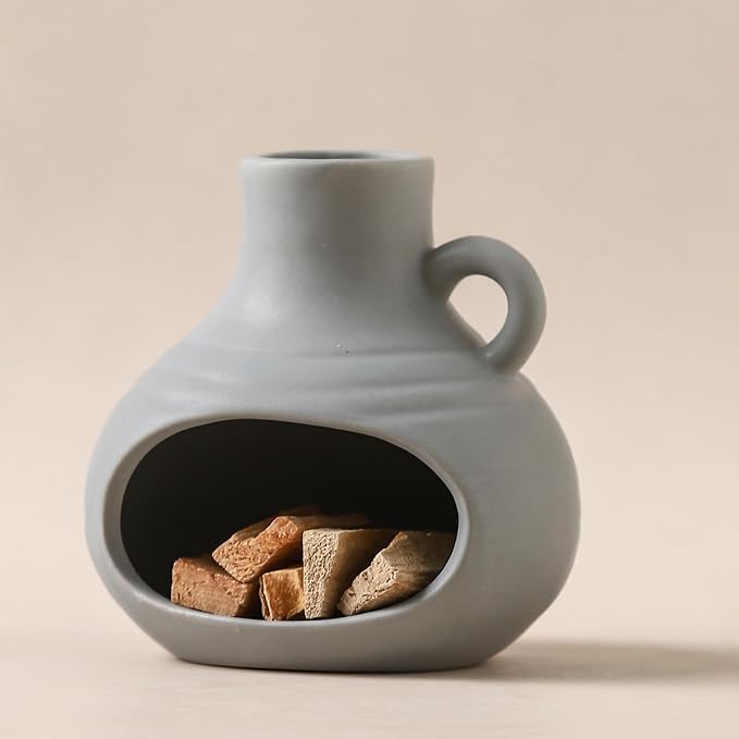 3 in 1 Holder Burner, Modern Chiminea Incense Burner for Palo Santo Sticks Cones Sage Bundles, Ceramic Smudge Bowl, Meditation Yoga Home Decor (Morandi Blue)