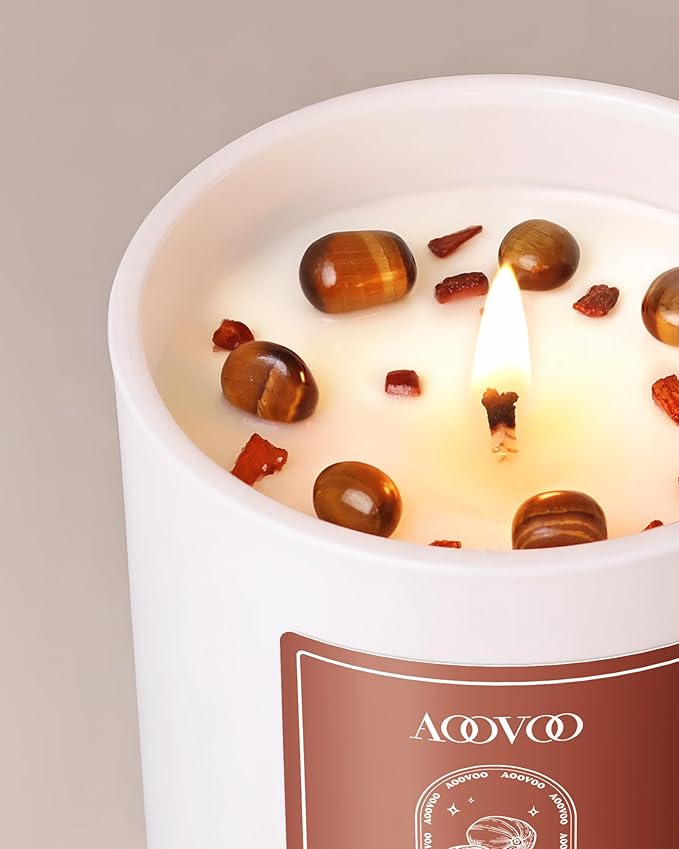 AOOVOO Nutmeg Beans Scented Candles for Women - Aromatherapy Candle with Crystals Inside, 10oz Soy Candles for Home Scented, Birthday Gifts Candle for Women Mom