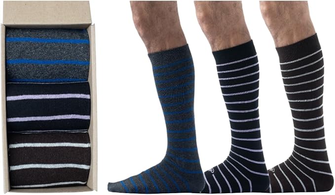 Pierre Henry Over the Calf Socks for Men (3 pairs) | Cotton Over the Calf Dress Socks | Long Socks Designed to Stay up 12+ hr