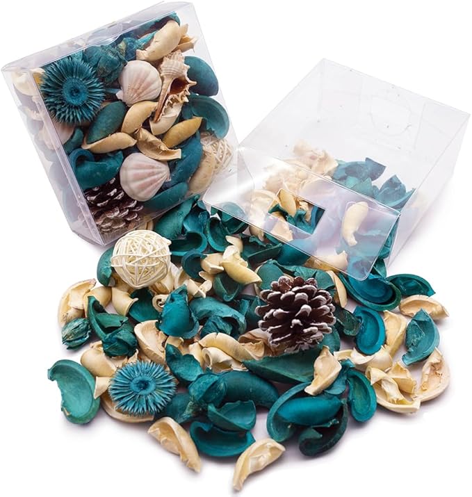 DomeStar Sea Shell Potpourri Bag, Ocean Breeze Scented Dried Flower Potpourri Bowl Filler, Turquoise Vase Filler, Home Fragrance Sachet Petal, Seashell Beach Coastal Bathroom Decor