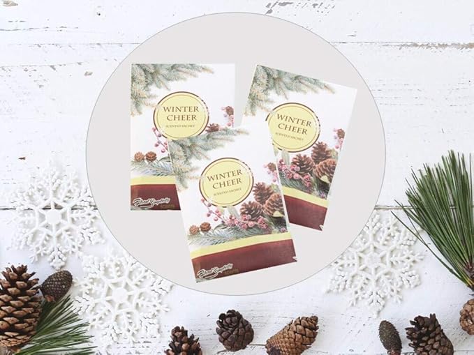 Floral Simplicity Winter Cheer Scented Sachets Pack of 3, Fall & Winter - Long-Lasting Scented Bags, Home Fragrance, Air Freshener & Deodorizer for Closet, Room, Drawer, or Cars, Made in USA