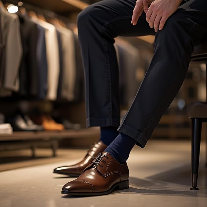 7BigStars Mens Dress Socks – 4 Pack Bamboo Crew Fit, Solid or Patterned, Thin Seamless Breathable Business