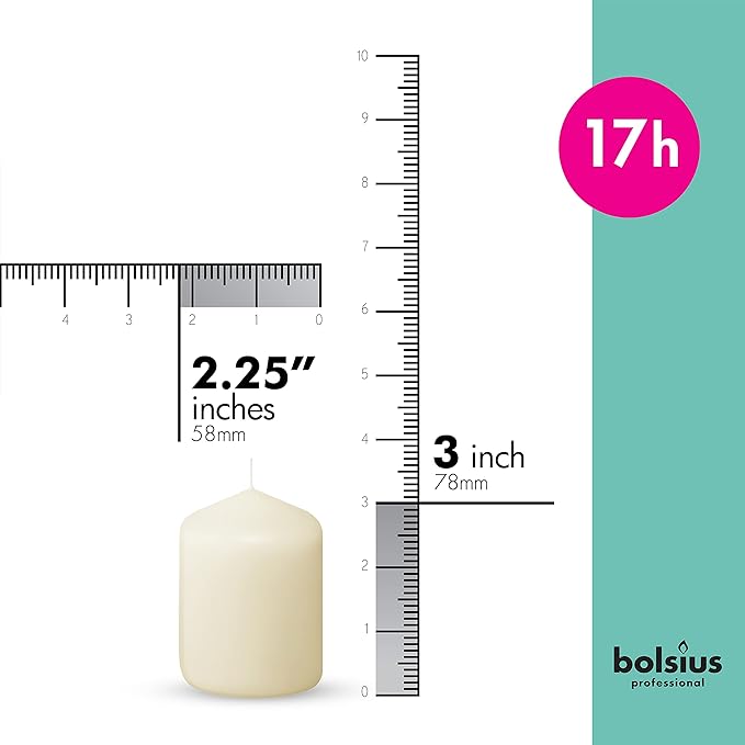 BOLSIUS 12 Ivory Pillar Candles Bulk - 2.3 x 3 inch Candle Set - 17 Hours Clean Burning - No Palm Oil - 0% Animal Fat - Premium European Quality - Wedding, Party, Dinner & Emergency Candles