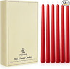 New Burning Formula Unscented Dripless 10-Inch Taper Candles Set of 12 - Red, for Wedding, Dinner - Smokeless, Long Burning - Hand Poured, Colored Tall Candlesticks - Rojo