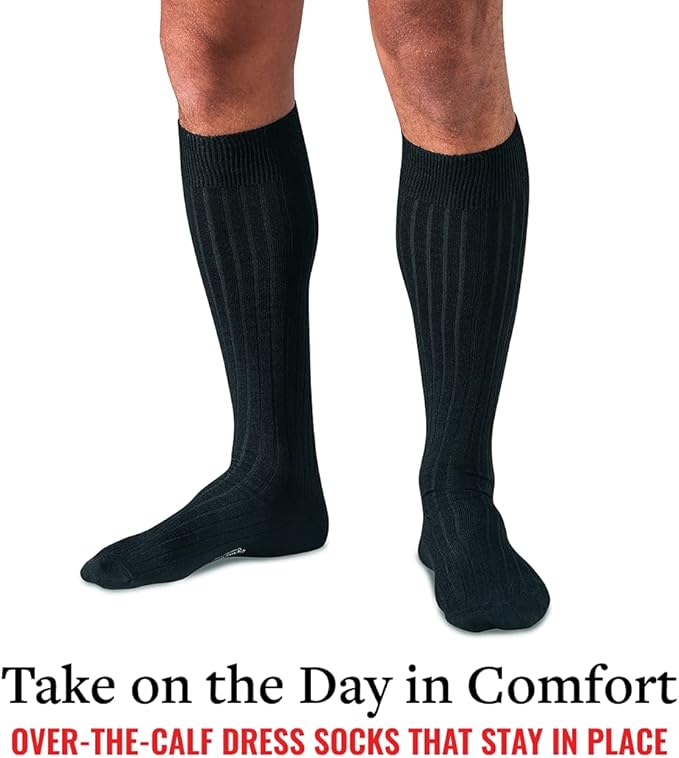 Merino Wool Dress Socks for Men – Over-the-Calf, Ribbed Wool Dress Socks for Size 8-12 – Breathable, Reinforced Heel and Toe