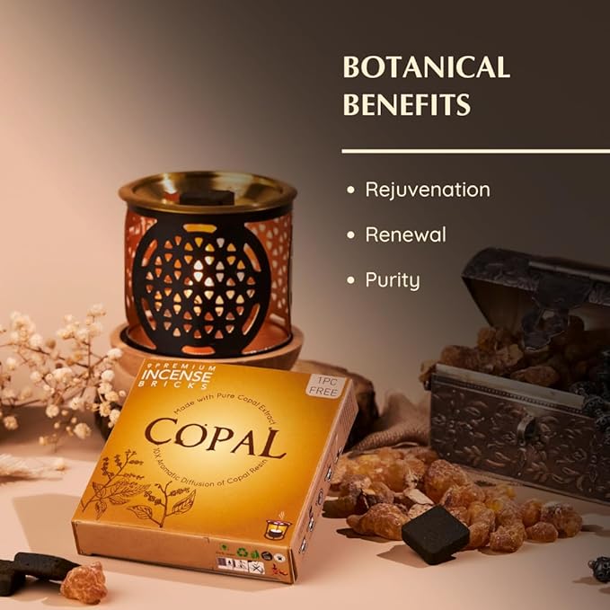 Copal Incense Bricks & Flower of Life Exotic Burner by Aromafume | 2 Trays x 9 Bricks | Protium Copal (Burseraceae) | Ideal for Spiritual Cleansing & Enhanced Connection | Low-Smoke & Non-Toxic