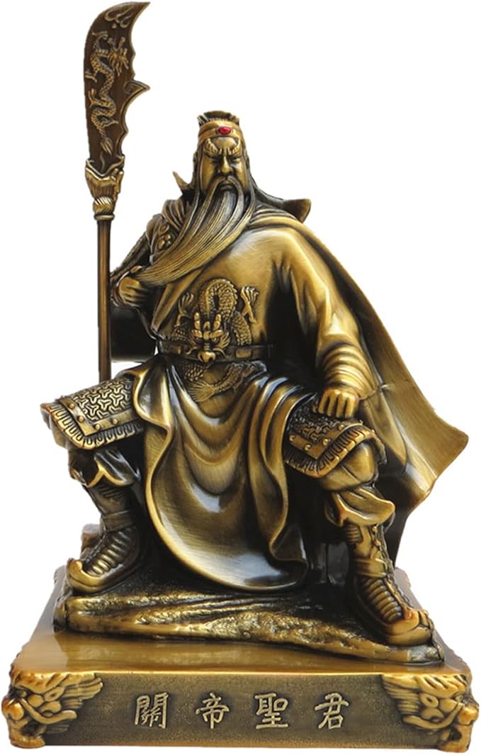 Guan Yu Sitting Statue,Chinese Fengshui Guan Gong Statues,Antique Bronze Finish Statues for Decoration car Home Office Tabletop,Historical Collection Good Lucky Gifts 5.12 Inch