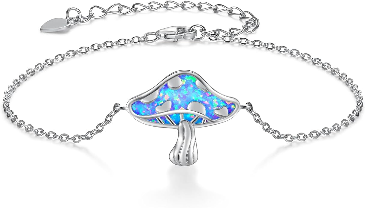 TYSO Mushroom Bracelet 925 Sterling Silver White/Pink/Blue Opal Mushroom Bracelet Jewelry Gift for Women