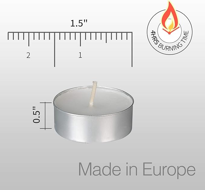 Tealight Candles - 4 Hours - Giant 100,200,300 Bulk Packs - HomeLights White Unscented European Smokeless Tea Lights for Shabbat, Weddings, Christmas, Home Decorative - 200 Pack