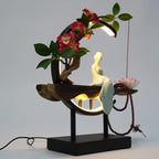 Backflow Incense Holder with LED Light and Begonia, Ceramic Lady Chinese Style Backflow Incense Burner Perfect for Relaxing or Home Decor