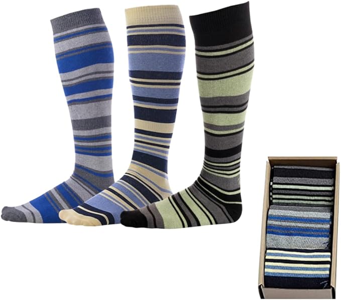 Pierre Henry Over the Calf Socks for Men (3 pairs) | Cotton Over the Calf Dress Socks | Long Socks Designed to Stay up 12+ hr