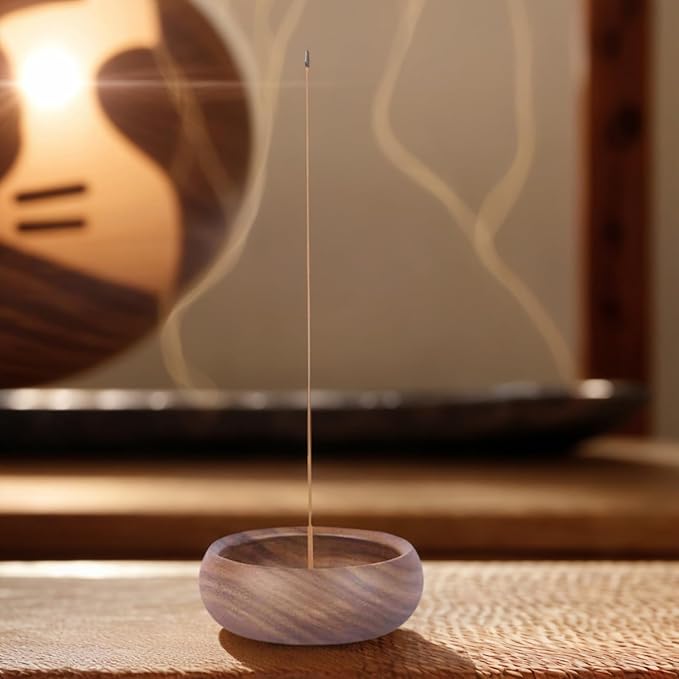 Black Walnut Incense Holder with 3-Hole Brass Plug, Traditional Bowl Design