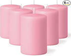 Biedermann & Sons 45-Hour Long Burning Unscented Pillar Candles, Dusty Rose, 3 x 4 Inch - Set of 6